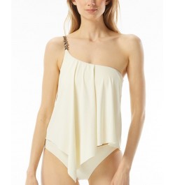 Women's Chain-Detail One-Shoulder Tankini White $54.52 Swimsuits