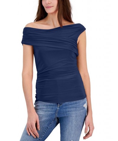 Women's Ruched One-Shoulder Top Blue $16.66 Tops