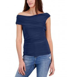 Women's Ruched One-Shoulder Top Blue $16.66 Tops