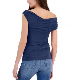 Women's Ruched One-Shoulder Top Blue $16.66 Tops