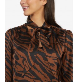 Women's Tie Neck Pullover Blouse Brown $25.62 Tops