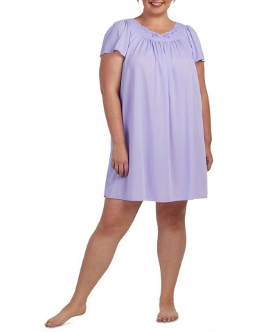 Plus Size Tricot Flutter Sleeve Short Gown Purple $13.36 Sleepwear