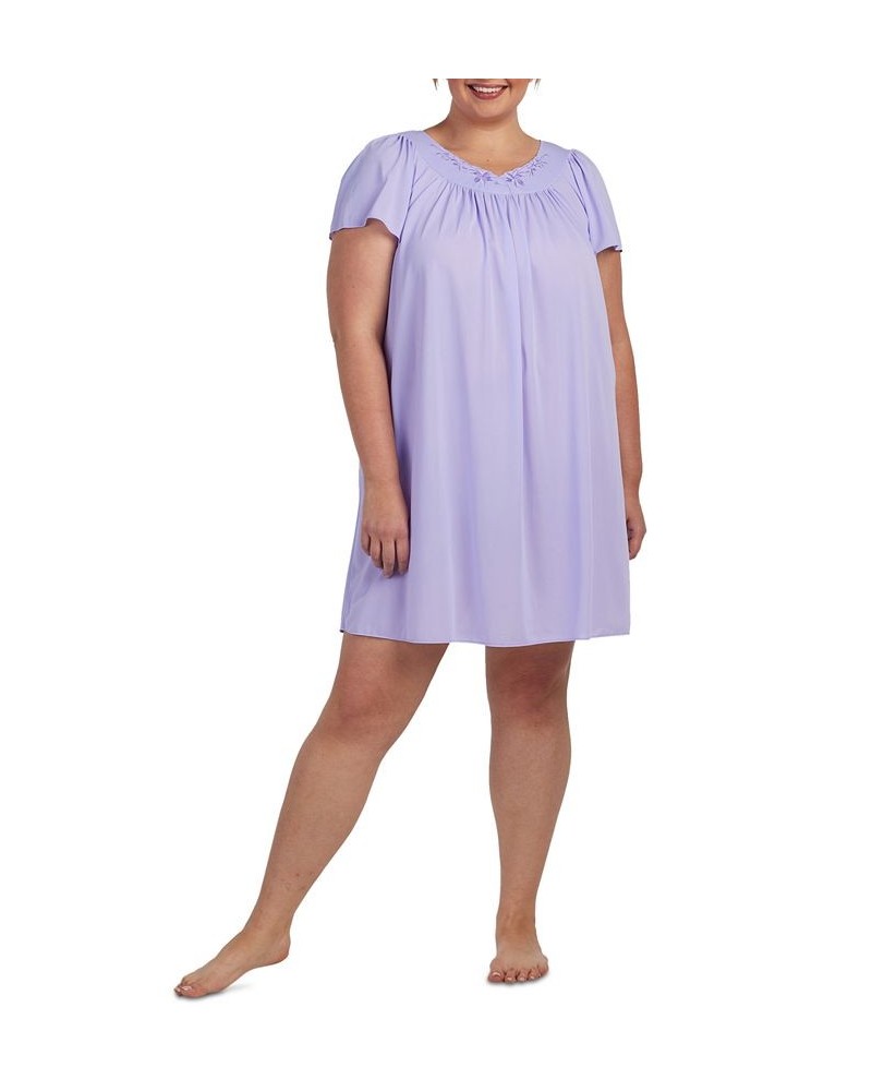 Plus Size Tricot Flutter Sleeve Short Gown Purple $13.36 Sleepwear