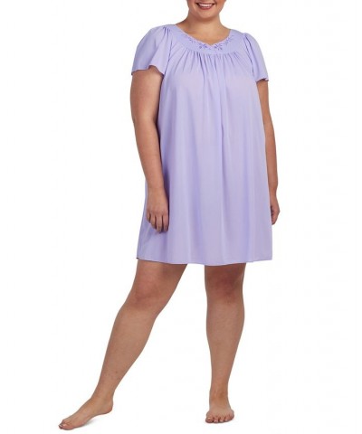 Plus Size Tricot Flutter Sleeve Short Gown Purple $13.36 Sleepwear