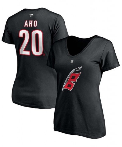 Women's Sebastian Aho Black Carolina Hurricanes Alternate Authentic Stack Name Number V-Neck T-shirt Black $22.67 Tops