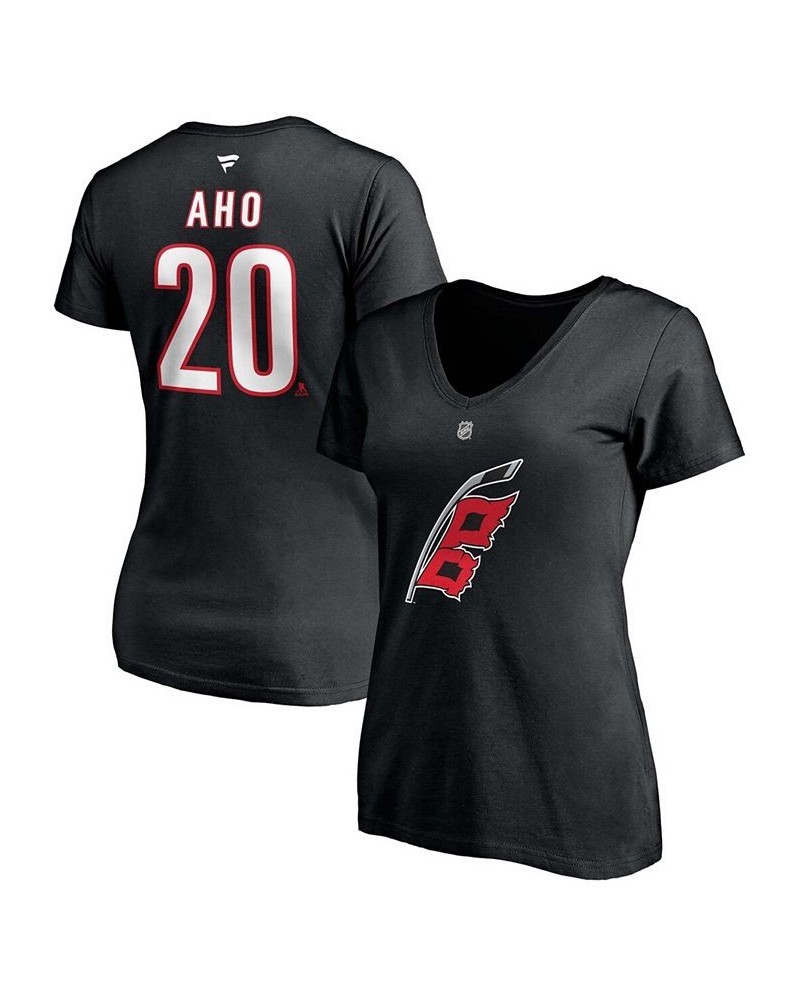 Women's Sebastian Aho Black Carolina Hurricanes Alternate Authentic Stack Name Number V-Neck T-shirt Black $22.67 Tops