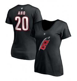 Women's Sebastian Aho Black Carolina Hurricanes Alternate Authentic Stack Name Number V-Neck T-shirt Black $22.67 Tops