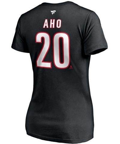 Women's Sebastian Aho Black Carolina Hurricanes Alternate Authentic Stack Name Number V-Neck T-shirt Black $22.67 Tops