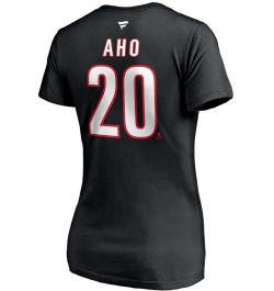 Women's Sebastian Aho Black Carolina Hurricanes Alternate Authentic Stack Name Number V-Neck T-shirt Black $22.67 Tops