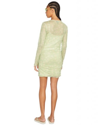 Juniors' Cryptogram Mesh-Overlay Mini Dress Sage $37.80 Dresses