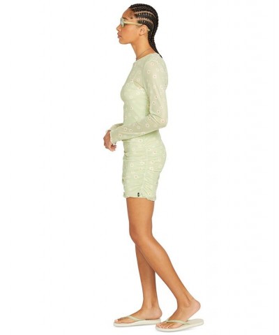 Juniors' Cryptogram Mesh-Overlay Mini Dress Sage $37.80 Dresses