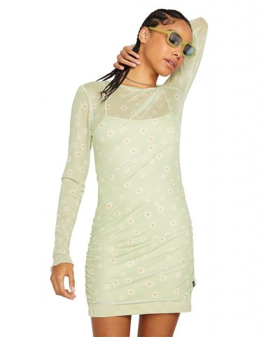 Juniors' Cryptogram Mesh-Overlay Mini Dress Sage $37.80 Dresses