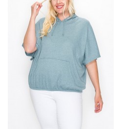 Plus Size Batwing Pocket Hoodie Mineral Blue $27.26 Sweatshirts