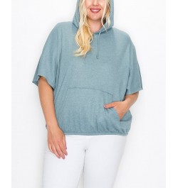 Plus Size Batwing Pocket Hoodie Mineral Blue $27.26 Sweatshirts