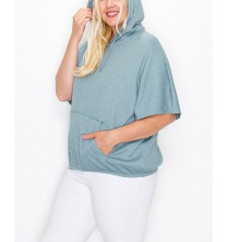 Plus Size Batwing Pocket Hoodie Mineral Blue $27.26 Sweatshirts