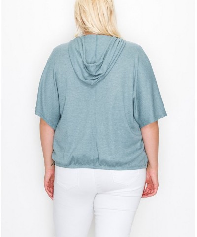 Plus Size Batwing Pocket Hoodie Mineral Blue $27.26 Sweatshirts