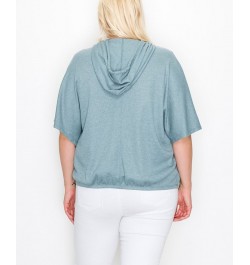 Plus Size Batwing Pocket Hoodie Mineral Blue $27.26 Sweatshirts