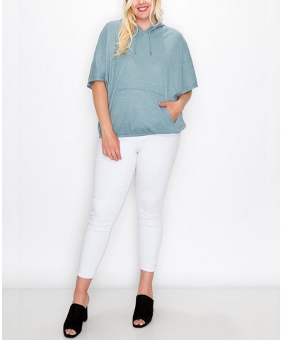 Plus Size Batwing Pocket Hoodie Mineral Blue $27.26 Sweatshirts