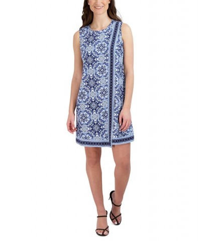 Petite Printed Sleeveless Overlay Dress Navy/Blue $37.38 Dresses