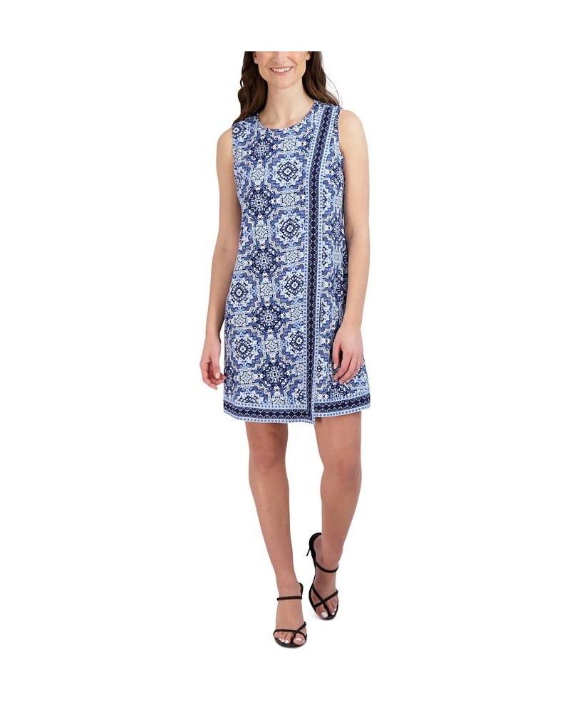 Petite Printed Sleeveless Overlay Dress Navy/Blue $37.38 Dresses