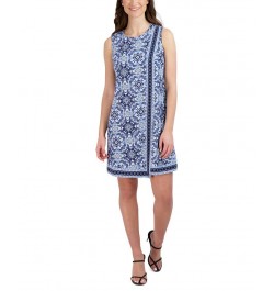 Petite Printed Sleeveless Overlay Dress Navy/Blue $37.38 Dresses