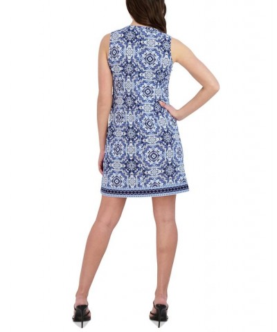 Petite Printed Sleeveless Overlay Dress Navy/Blue $37.38 Dresses