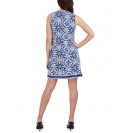 Petite Printed Sleeveless Overlay Dress Navy/Blue $37.38 Dresses