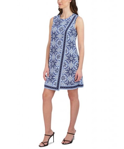 Petite Printed Sleeveless Overlay Dress Navy/Blue $37.38 Dresses