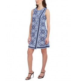 Petite Printed Sleeveless Overlay Dress Navy/Blue $37.38 Dresses