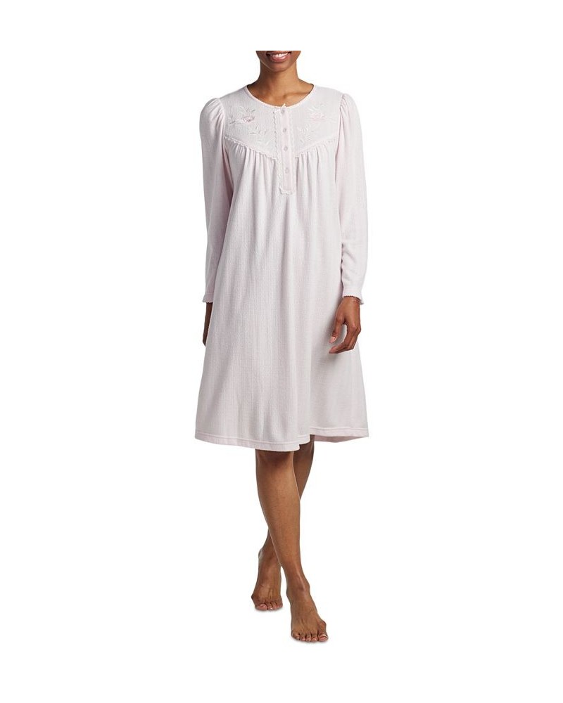 Women's Lace-Trim Long-Sleeve Knit Nightgown Pink $28.27 Sleepwear