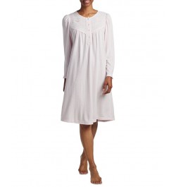 Women's Lace-Trim Long-Sleeve Knit Nightgown Pink $28.27 Sleepwear