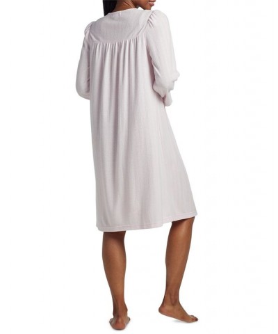 Women's Lace-Trim Long-Sleeve Knit Nightgown Pink $28.27 Sleepwear