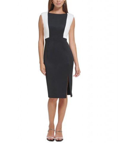 Women's Colorblocked Side-Slit Sheath Dress Black/Cream $41.57 Dresses