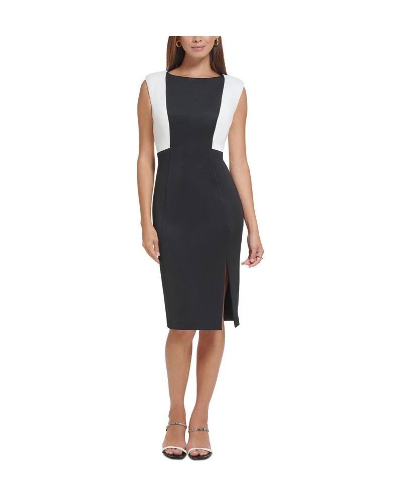 Women's Colorblocked Side-Slit Sheath Dress Black/Cream $41.57 Dresses