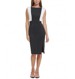 Women's Colorblocked Side-Slit Sheath Dress Black/Cream $41.57 Dresses