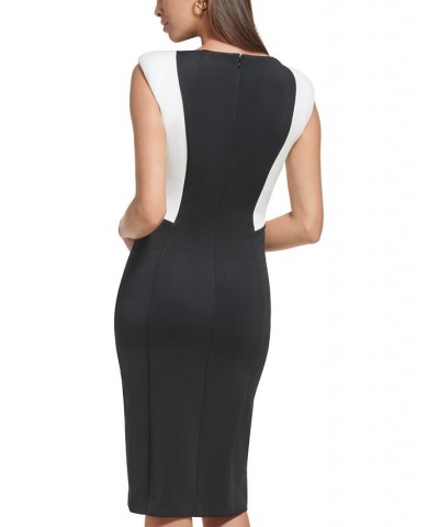 Women's Colorblocked Side-Slit Sheath Dress Black/Cream $41.57 Dresses