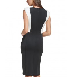 Women's Colorblocked Side-Slit Sheath Dress Black/Cream $41.57 Dresses