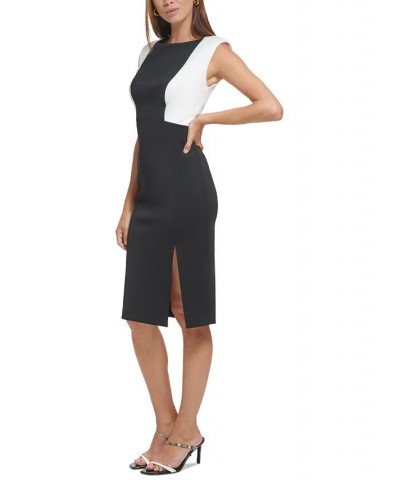 Women's Colorblocked Side-Slit Sheath Dress Black/Cream $41.57 Dresses