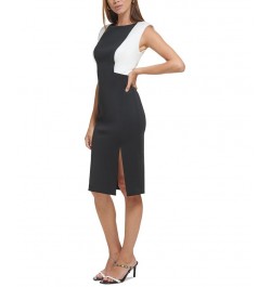 Women's Colorblocked Side-Slit Sheath Dress Black/Cream $41.57 Dresses