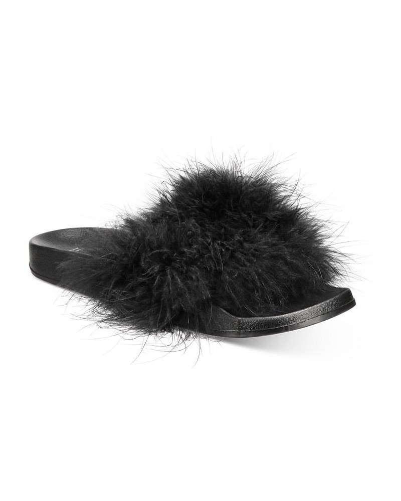 Women's Marabou Pool Slides Black $12.10 Shoes