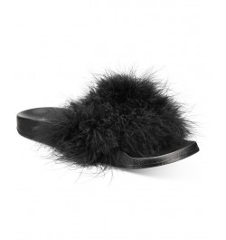 Women's Marabou Pool Slides Black $12.10 Shoes