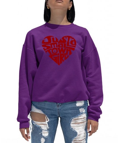 Women's Crewneck Word Art Just a Small Town Girl Sweatshirt Top Purple $26.49 Tops