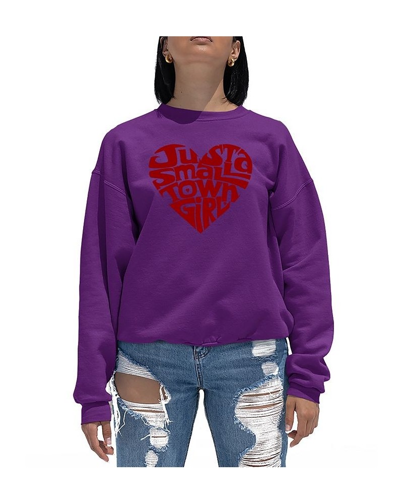 Women's Crewneck Word Art Just a Small Town Girl Sweatshirt Top Purple $26.49 Tops