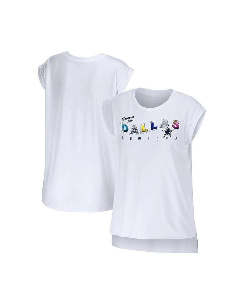 Women's White Dallas Cowboys Greetings From Muscle T-shirt White $26.49 Tops