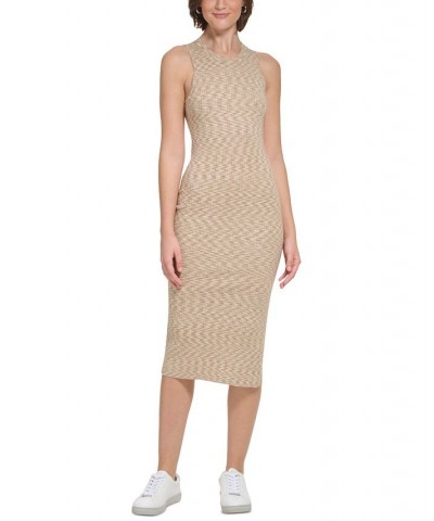 Women's Space-Dyed Sleeveless Midi Dress Brown $34.06 Dresses