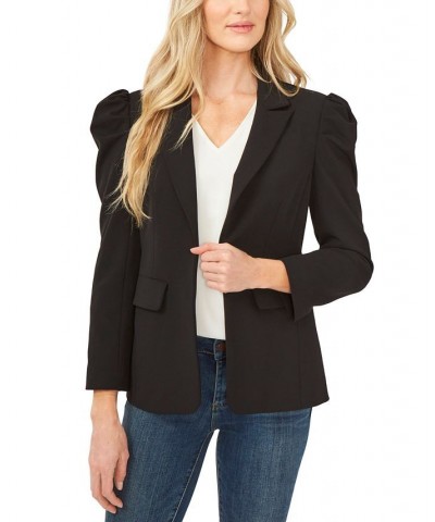 Women's Puff-Shoulder Open Front Long Sleeve Blazer Rich Black $56.99 Jackets