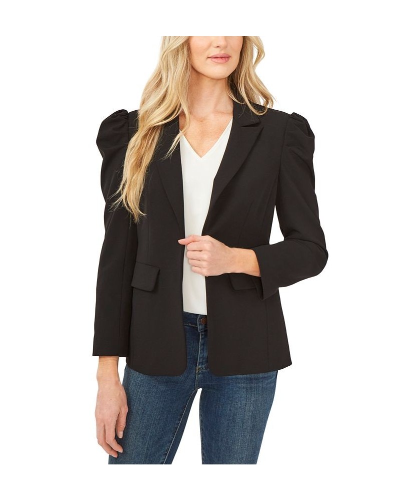 Women's Puff-Shoulder Open Front Long Sleeve Blazer Rich Black $56.99 Jackets