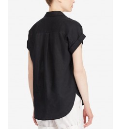 Dolman-Sleeve Linen Shirt Polo Black $53.66 Tops