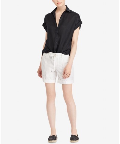 Dolman-Sleeve Linen Shirt Polo Black $53.66 Tops