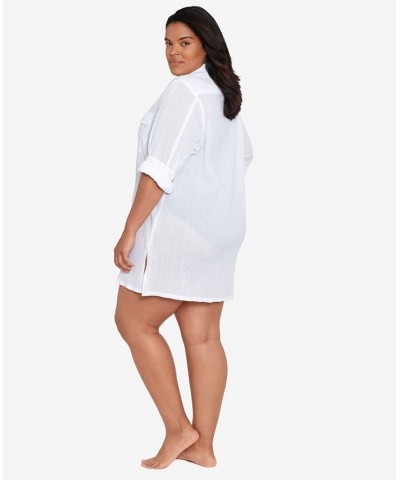 Plus Size Cotton Camp Shirt Cover-Up White $51.80 Swimsuits
